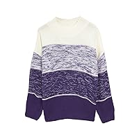 Women?s Casual Stripe Sweater Henley Long Sleeve Stitching Color Block Crew Neck Loose Knitted Pullovers Jumper Tops