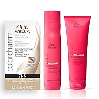 Wella Professionals Invigo Brilliance Color Protection Shampoo & Conditioner, For Fine Hair + Wella ColorCharm Permanent Liquid Hair Color for Gray Coverage, 7NN Intense Med Blonde
