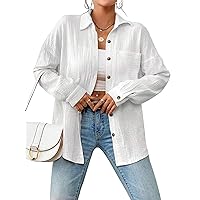 LYANER Women's Batwing Sleeve Collar V Neck Button Down Shirts Cotton Work Blouse Tops with Pocket