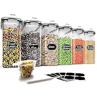Storage Containers Set, Large BPA Free Plastic Airtight Food Containers 4L /135.3oz for Cereal, Flour, Sugar, 6 Piece Cereal Dispensers with 20 Labels & Marker, Black