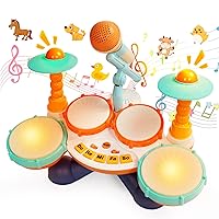 Kids Drum Set Baby Drum Set for Toddler 1-3 Musical Toys with Microphone Toddler Instruments Toys for 1 Year Old Boys Girls First Birthday Gifts Light Up Learning Toy Age 1-3