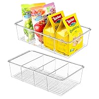 Clear Pantry Organizer Storage Bins 2 Packs Plastic Removable Snack Organizer Pantry Organization Storage Racks with 3 Dividers, Perfect for Snacks, Packets, Spices, Kitchen, Cabinets