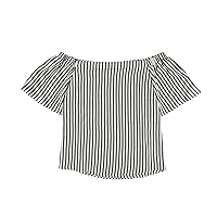 Womens Striped Knit Blouse, Black, Medium