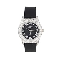 Women's Big Rocks Diamond Iced Out Crystals Bezel Colored Dial w/Easy Reader Roman Numerals Colorful Rubber Band Perfect Bling-ed Out Watch - ST10357LA