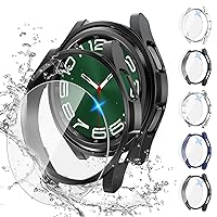 [5+5Pack for Samsung Galaxy Watch 6 Classic Screen Protector Case 47mm, Hard PC Bumper & HD Anti-Fog Tempered Glass Protective Film, Face Cover Set, Galaxy Watch 6 Classic Case for Women Men