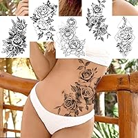 Pencil Sketch Flower Temporary Tattoos Sticker Women's Fashion Body Art Arm Wasit Tatoos Black Rose Waterproof Tattoo Decal