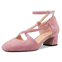 Castamere Women Mid Chunky Block Heel Square Toe Cross-Strap Pumps Party Cute Shoes