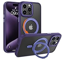 YINLAI Case for iPhone 15 Pro 6.1-Inch, Magnetic [Compatible with Magsafe] with 360° Rotatable Ring Holder Invisible Stand Slim Translucent Men Women Shockproof Protective Phone Cover, Purple