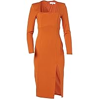 Women's Long Sleeve Reverse Sweetheart Neck Line Midi Dress with Side Slit
