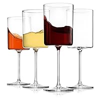 BENETI Square Crystal Wine Glasses Set Of 4 - European-made Handblown 14 oz Gift Packed Glasses - Large White & Red Wine Goblets W/Laser-cut Rim, Dishwasher-safe Clear glass gifts Set