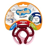 OgoBolli Gummi Teether Ring Textured Sensory Ball Toy for Babies & Toddlers - Stretchy, Soft Non-Toxic Silicone - Boys and Girls Age 6+ Months - Pink Grapefruit