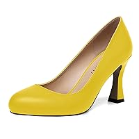 Womens Matte Solid Slip On Casual Evening Fashion Round Toe Chunky High Heel Pumps Shoes 3.3 Inch