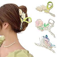 HAIMEIKANG 3 Pcs Flower Metal Hair Clips for Women Large Tulip Hair Claw Clips Non Slip Strong Hold Jaw Clips Fashion Hair Accessories for Thick Thin Curly Hair (Butterfly + Wheat ear + Rose)