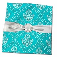 3dRose Turquoise and White Henna Style Damask Faux Diamond Ribbon - Towels (twl-119016-3)