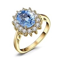 JewelryPalace Princess Diana Kate Middleton Gemstone Rings, Emerald, Sapphire, Topaz, Amethyst, Citrine, Garnet, Peridot, Ruby, Engagement/Promise Ring, 925 Silver Women's Jewellery, Rose Gold/Gold