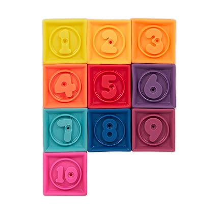 B. – Baby Blocks – Stacking & Building Toys For Babies – 10 Soft & Educational Blocks – Numbers, Shapes, Colors, Animals – 6 Months + – One Two Squeeze