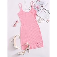 Women's Casual Dresses Split Hem Rib-Knit Bodycon Dress Charming Mystery Special Beautiful (Color : Baby Pink, Size : X-Large)