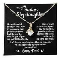 To My Badass Stepdaughter Necklace Gifts From Dad, Alluring Beauty Jewelry For Birthday Girl, Father-daughter Necklaces For Her Graduation, Sterling Silver Necklace For Any Occasions With Heartfelt Message Card And Stunning Box