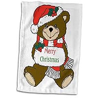 3D Rose Image of Teddy Bear Saying Merry Christmas Hand Towel, 15