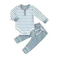 Newbgclo Newborn Baby Boy Girl Clothes Set Ribbed Knit Long Sleeve Romper Solid Color Pants Sets Cotton Fall Winter Outfits