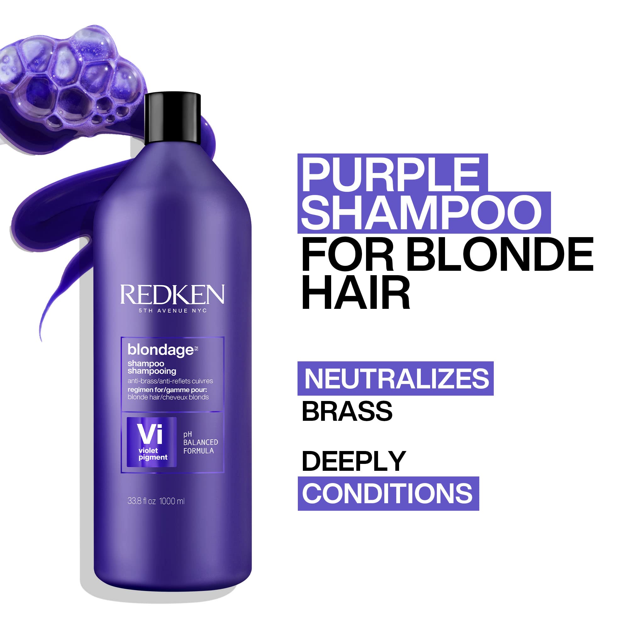Redken Blondage Color Depositing Purple Shampoo | Neutralizes Brassy Tones In Blonde Hair | With Salicylic Acid | Cool and Ash Blonde Toning Shampoo | For Blonde, Bleached or Highlighted Hair