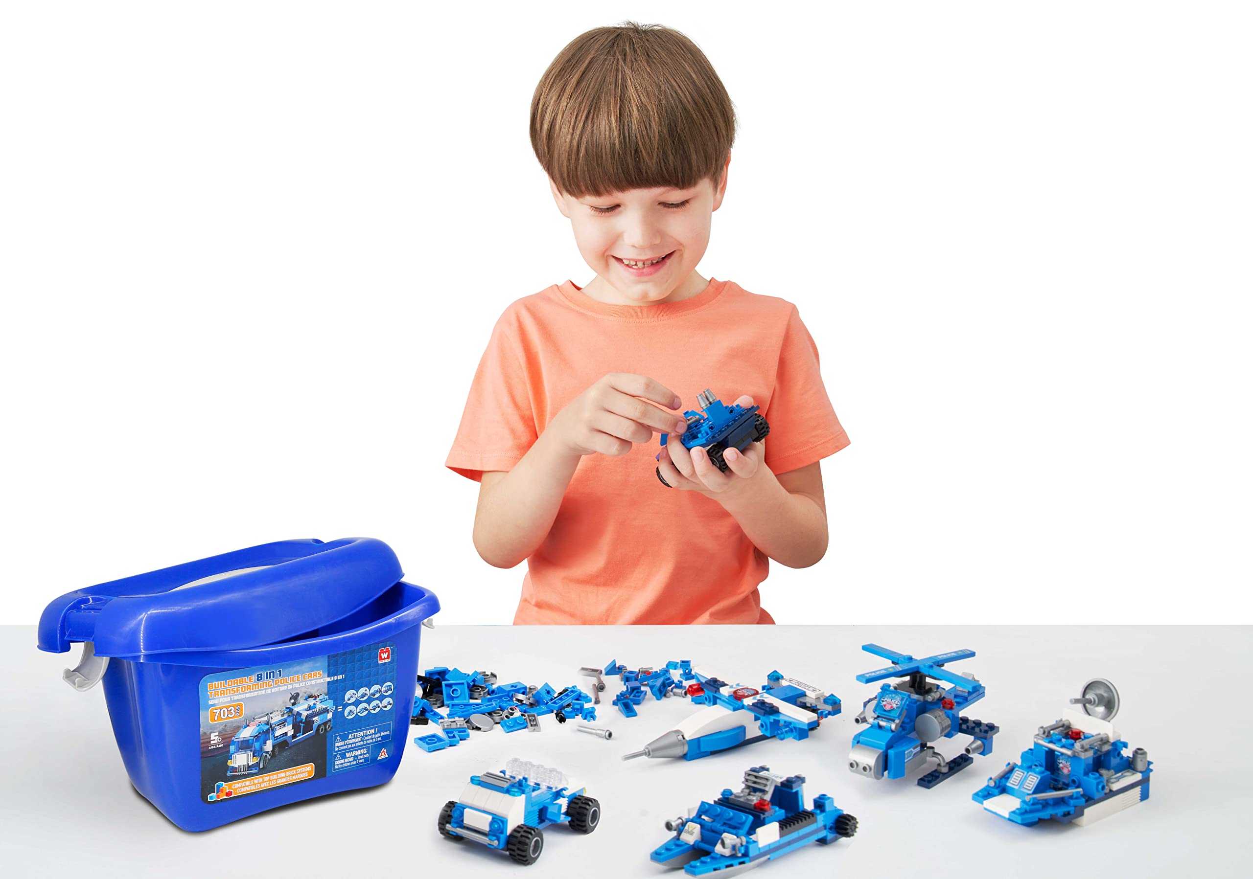 Wise Block Building Set - 8 in 1 Police Command Bucket Value Set - 703 Piece Kit - Compatible with Lego and Other Leading Brands