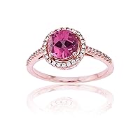 DECADENCE Sterling Silver Rose 1mm Created White Sapphire & 7mm Round Created Pink Sapphire Halo Ring