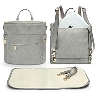miss fong Diaper Bag Backpack Baby Diaper Bag, Large Leather Diaper Bag Backpack with 15 Pockets Diaper Bag Organizer,Changing Pad,Stroller Straps and 2 Insulated Pockets (Convertible,Premium Grey)
