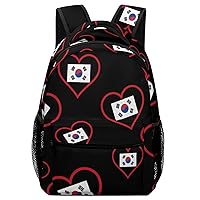 I Love South_Korea Red Heart Travel Laptop Backpack Casual Daypack with Mesh Side Pockets for Book Shopping Work