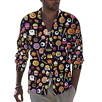 Men's Halloween Shirt Funny Casual Button Up Shirts Regular Fit Long Sleeve Clothing Novelty Tops for Party