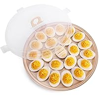 Deviled Egg Platter, Deviled Egg Carrier with Lid Round Deviled Egg Tray with 22 Egg Slots for Home Kitchen Supplies