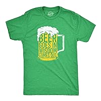 Mens T Shirts Beer Goes in Wisdon Comes Out St Patricks Day Drinking Tee for Men