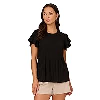 Adrianna Papell Women's Solid Pleat Double Sleeve Top