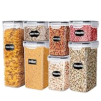Airtight Food Storage Containers with Lids, 7 Pcs BPA Free Plastic Dry Food Canisters for Kitchen Pantry Organization and Storage for Cereal, Dishwasher safe,Include 10 Labels and Marker, Black