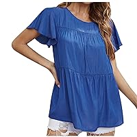 Women's Short Sleeve T Shirts Tops Summer Comfy Lightweight Ruffle Sleeve Blouses Dressy Casual Solid Color Tunic Tees