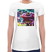 Frog Neon Psychedelic Women T-Shirt Short Sleeve Cotton Tees Women Neon Fearless Tiger Print Cotton t-Shirts for Raves