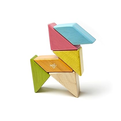 6 Piece Tegu Pocket Pouch Prism Magnetic Wooden Block Set, Tints