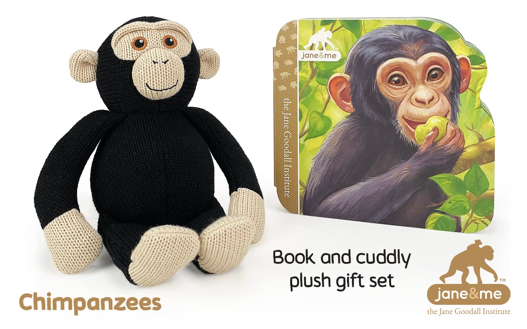 Jane Goodall Chimpanzees Book and Plush Set - Children's Lift-a-Flap Board Book for Babies and Toddlers including Stuffed Chimp, Ages 2-5