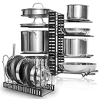 GeekDigg Adjustable Pots and Pans Organizer | 8 Tier Versatile Kitchen Pot Rack for Counter & Cabinet - Easy Setup, 3 DIY Installation Methods, Accommodates 8+ Pots & Pans - Space-Saving Black Design