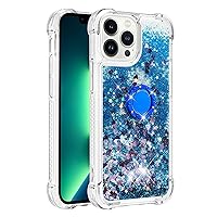 Shockproof Case for iPhone 14 Pro,Glitter Bling Shine Diamond Heart Rainbow Quicksand Transparent TPU Shell with Rotating Finger Ring Kickstand