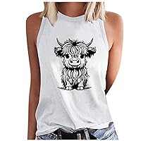 Early Black of Friday Deal Animal Farm Tank Top for Women Cute Highland Cow Graphic Sleeveless Tshirts 2024 Fashion Summer Crewneck Shirts Haut Femme Automne 2024 Plus Size