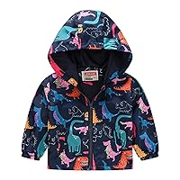 Toddler Boys Girls Casual Jackets Cartoon Dinosaur Print Hooded Outerwear Zip Up Coats Long Sleeve Windproof Coats