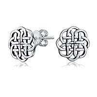 Unisex Ancient Viking Medallion Woven Celtic Knot Round Circle Disc Dangle Earrings Necklace For Women Irish Hook Oxidized .925 Sterling Silver
