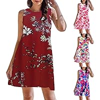Dress for Women Going Out Sleeveless Beach Sexy Cocktail Dresses Fashion Printed Flowy Ruffled Loungewear Clothing