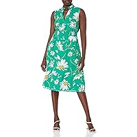 London Times Women's Elastic Waist Ruffle Collar Daisy Midi Vacation Casual Summer Fun