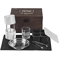 VEVOR Ice Ball Press Kit, Aviation Aluminum Ice Press with Ice Block Mold, Large Mat, Tong, Drip Tray, One Glass, Round Ice Ball Maker 2.4