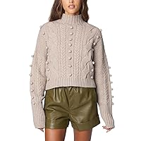 [BLANKNYC] Womens Turtleneck Sweater with Balloon Sleeves, Comfortable & Stylish Sweatshirt