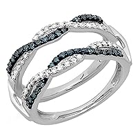 0.55 Carat (ctw) Round Blue & White Diamond Twisted Swirl Enhancer Guard Wedding Band in Gold