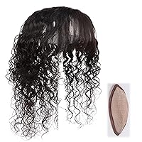 Human Hair Toppers for Women, Curly Wavy 5.1X5.5 Middle Part Silk Base Clip in Top Hair Pieces with Bangs(Black,Hair 30cm)
