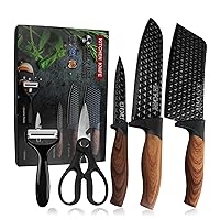 Kitory Cleaver Knife Set, 5 pcs Non-Stick Japanese Kitchen Boxed Knife Set, includes Cleaver, Santoku Chef knife, Paring Utility Knife, Ceramic Peeler and Kitchen Scissors, 2024 Kitchen Gifts